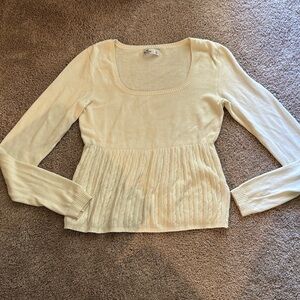 Hollister Cream Long Sleeve Pleated Blouse